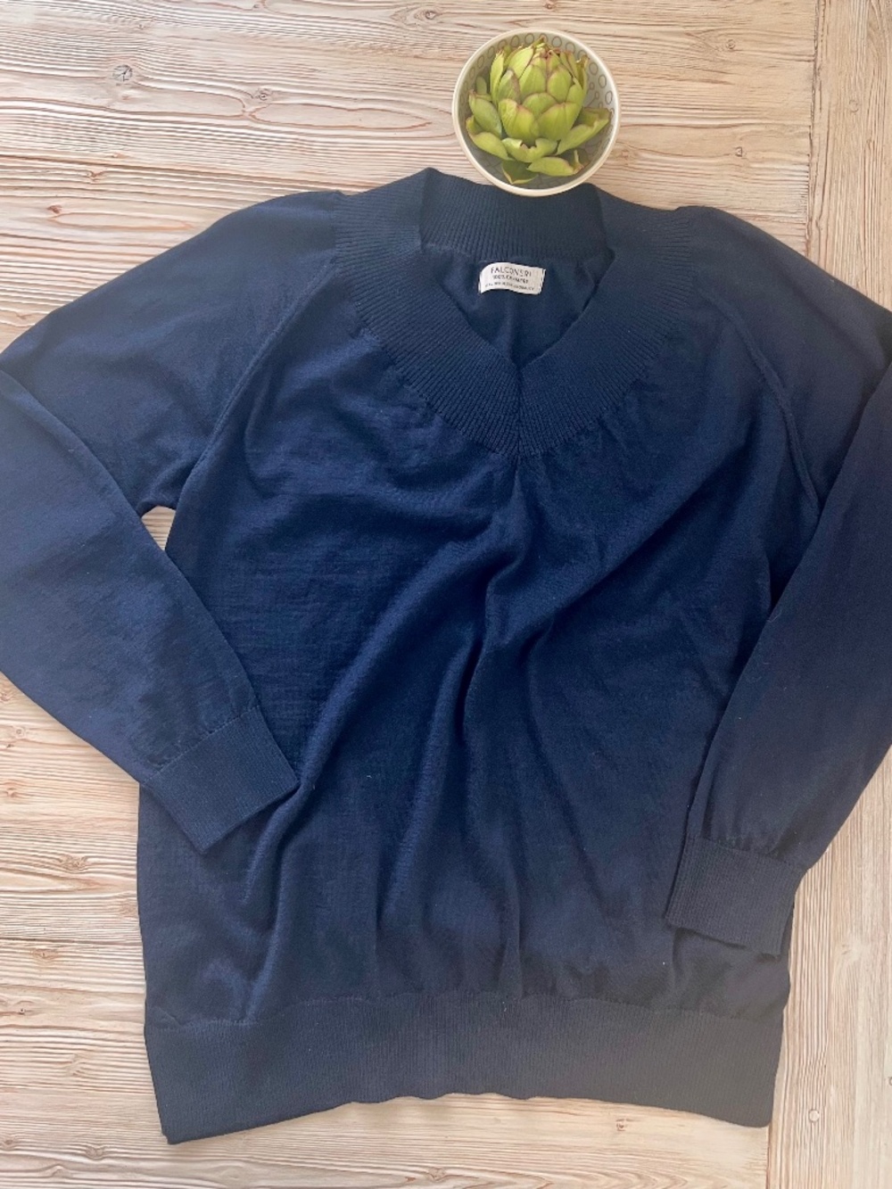 Falconeri 100% Cashmere Sweater Navy Lightweight Knit Size L Italian Classic